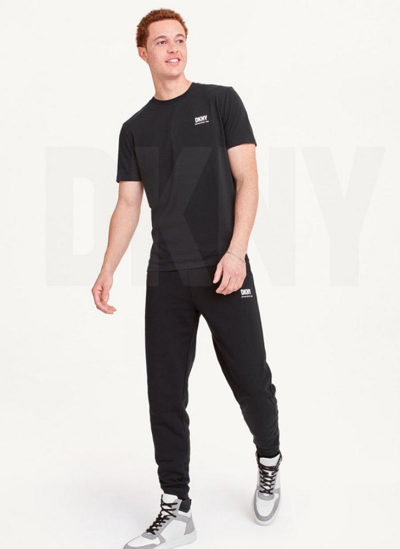 Black DKNY Left Chest Men's T Shirts | USA-D0468