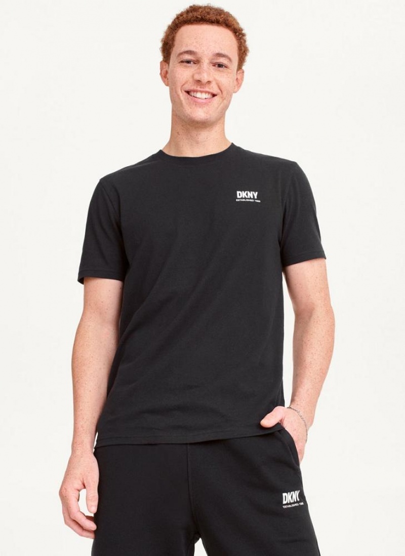 Black DKNY Left Chest Men's T Shirts | USA-D0468