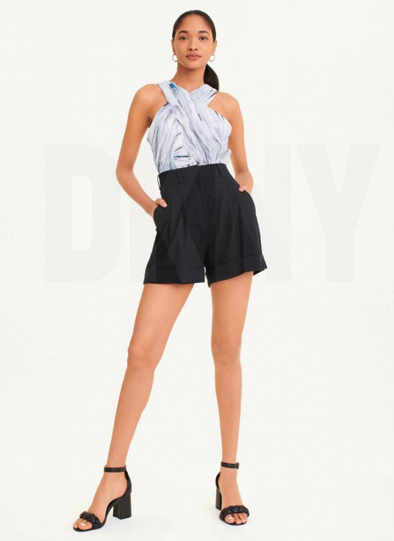 Black DKNY Linen Viscose Women's Shorts | USA-D1249
