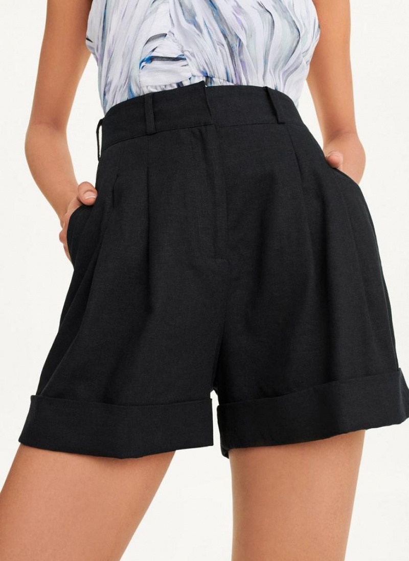 Black DKNY Linen Viscose Women\'s Shorts | USA-D1249