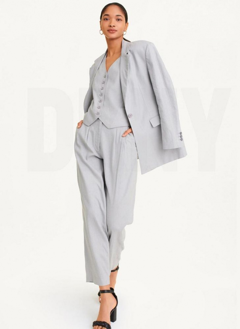 Black DKNY Linen Women's Blazers | USA-D1446