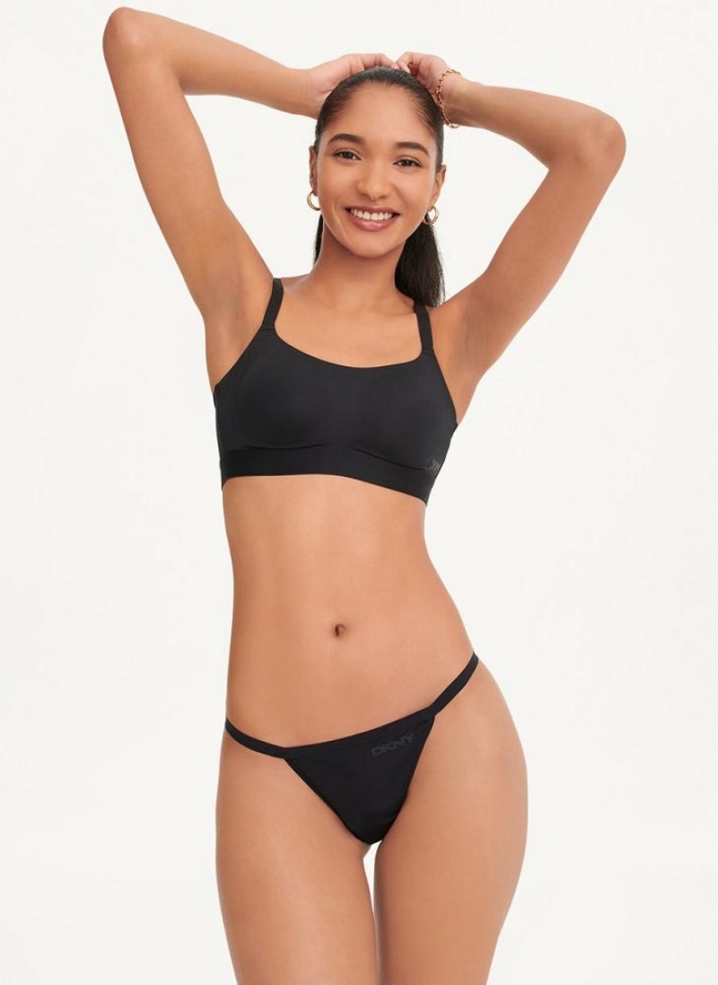 Black DKNY Litewear Active Comfort Women's Thong | USA-D0556