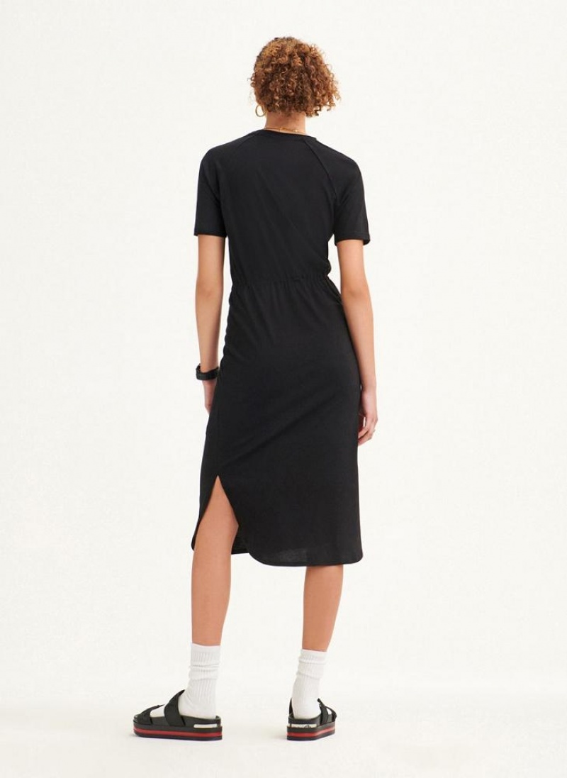 Black DKNY Logo Drawstring Waist Women's Dresses | USA-D0473