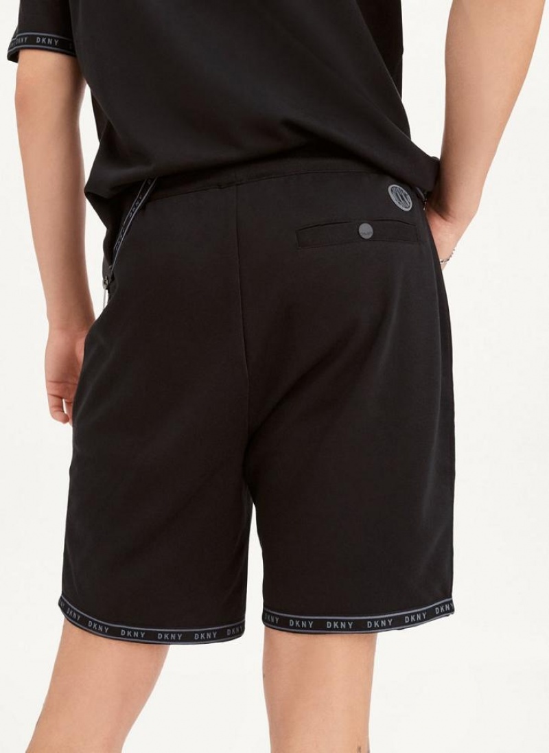 Black DKNY Logo Hems Men's Shorts | USA-D0444