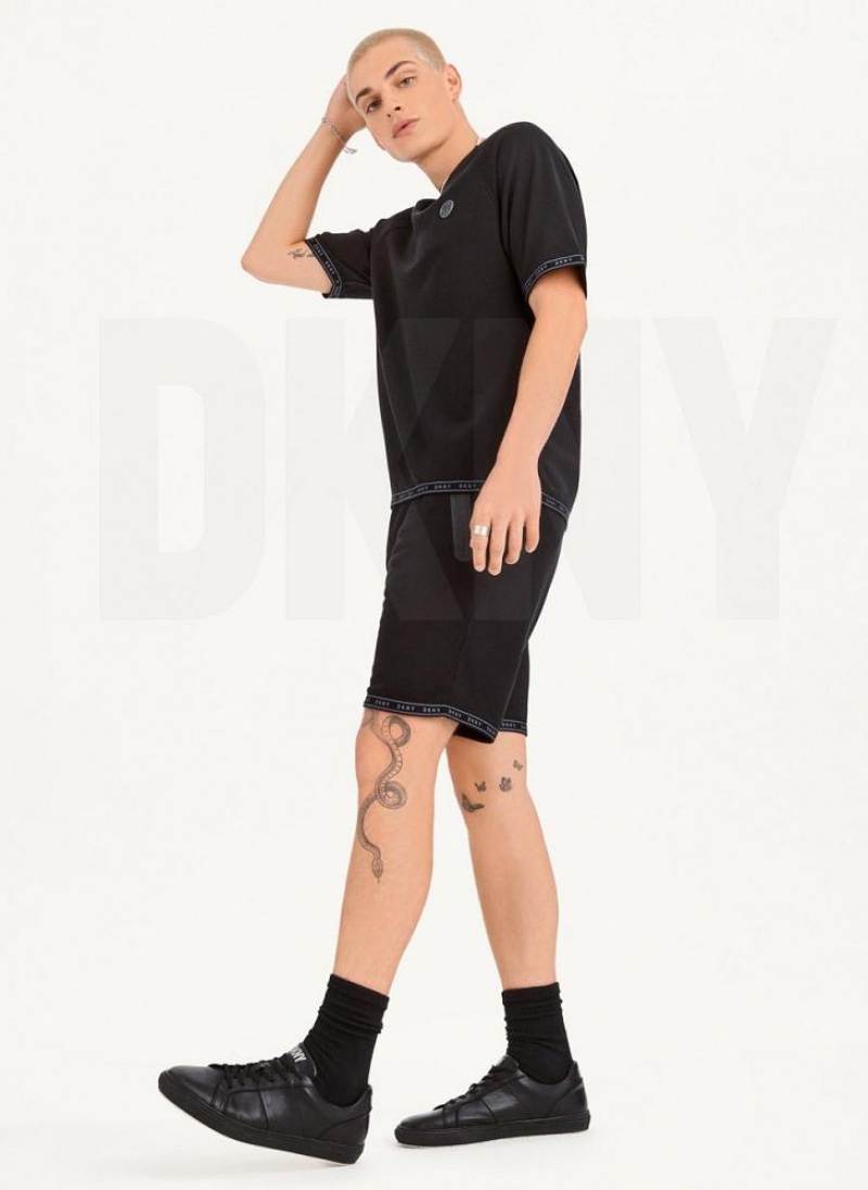 Black DKNY Logo Hems Men's Shorts | USA-D0444