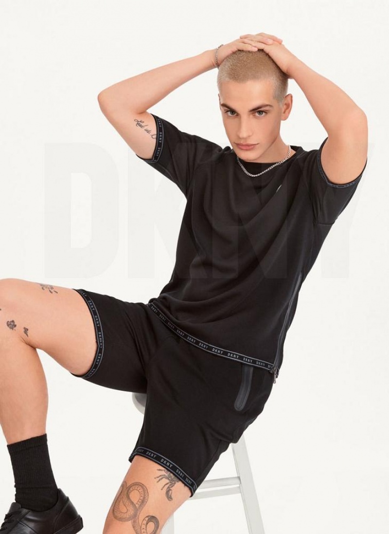 Black DKNY Logo Hems Men's Shorts | USA-D0444