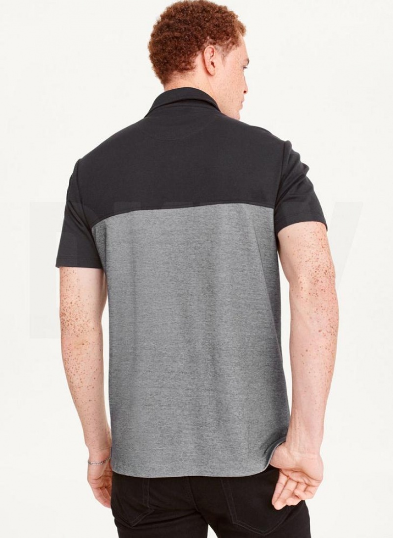 Black DKNY Logo Tape Detail Men's Polo Shirts | USA-D0138