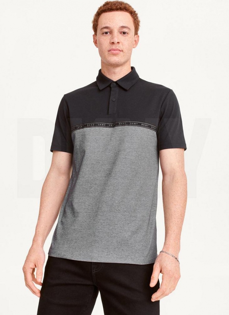 Black DKNY Logo Tape Detail Men\'s Polo Shirts | USA-D0138