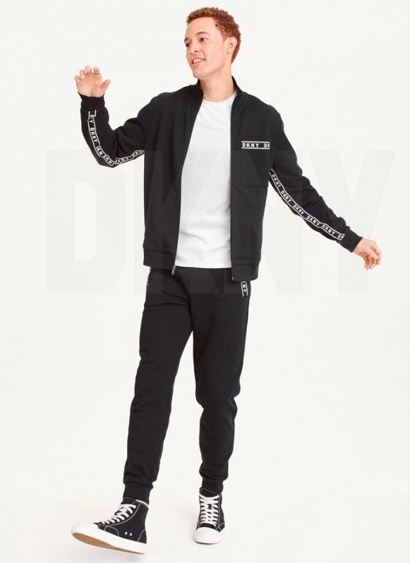 Black DKNY Logo Tape Detail Track Men's Jackets | USA-D1923