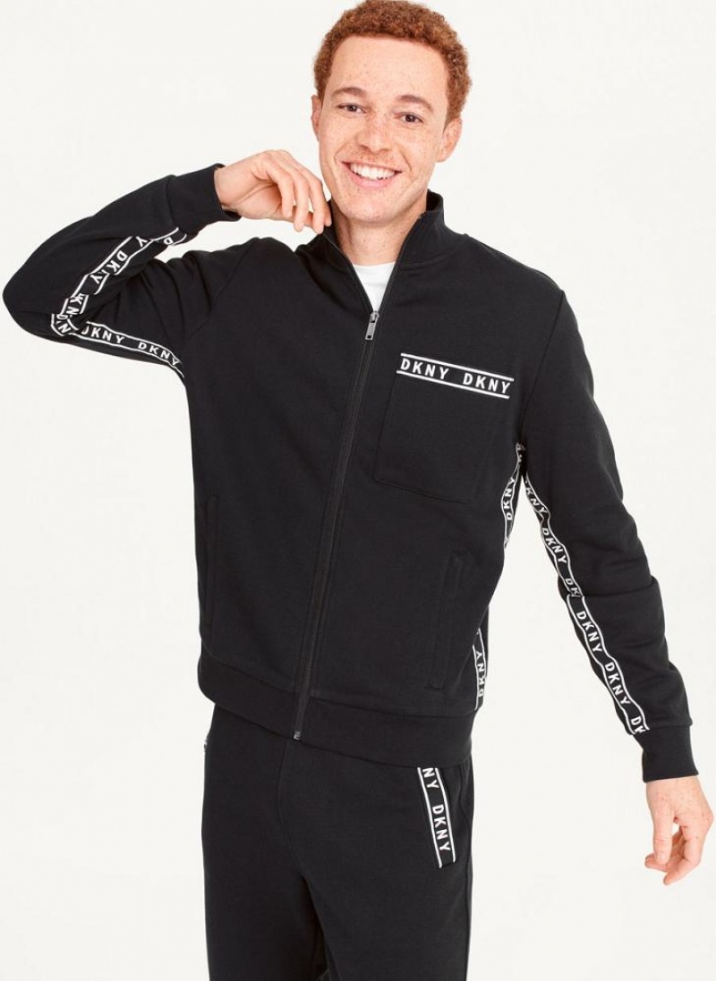 Black DKNY Logo Tape Detail Track Men\'s Jackets | USA-D1923