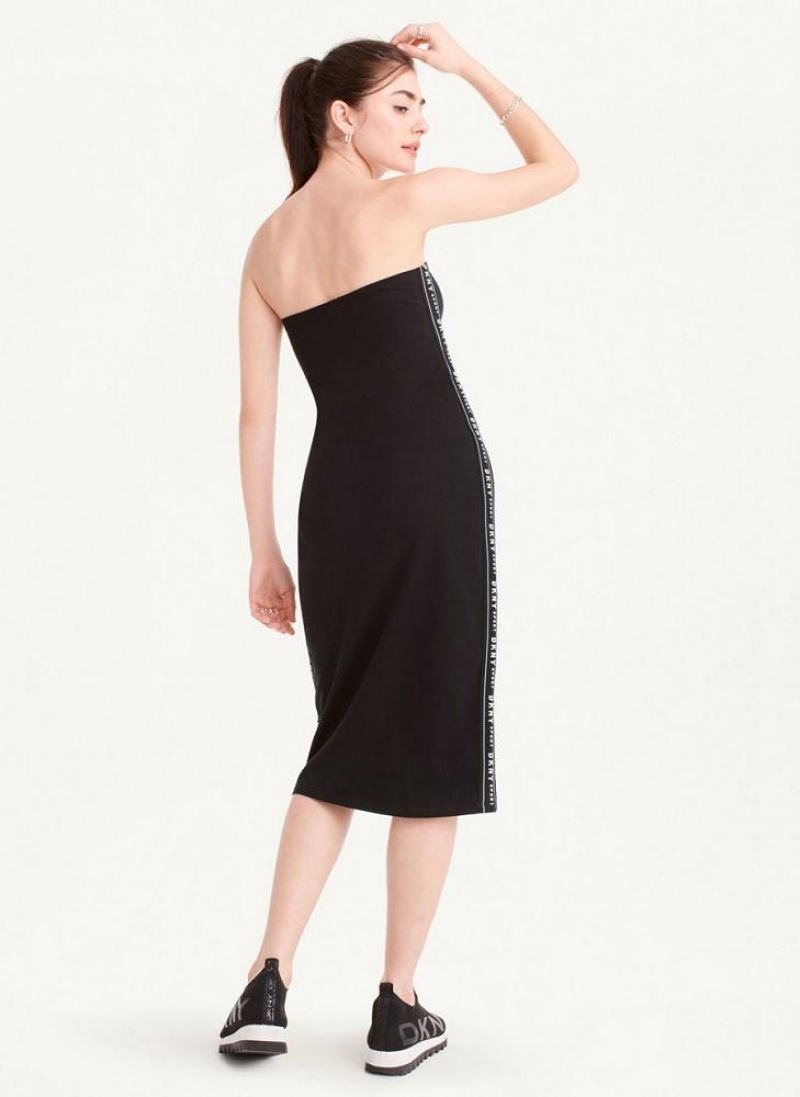 Black DKNY Logo Tape Tube Women's Dresses | USA-D0965