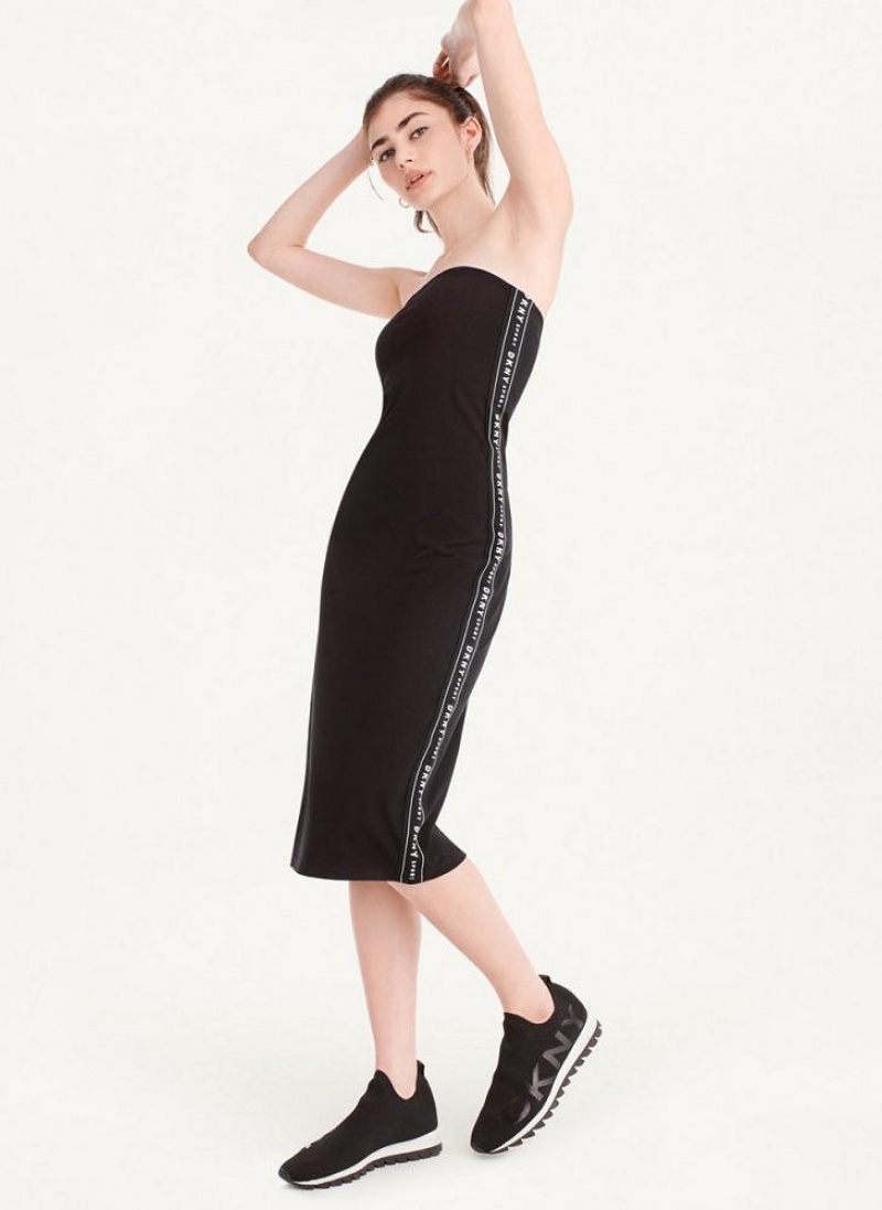 Black DKNY Logo Tape Tube Women's Dresses | USA-D0965