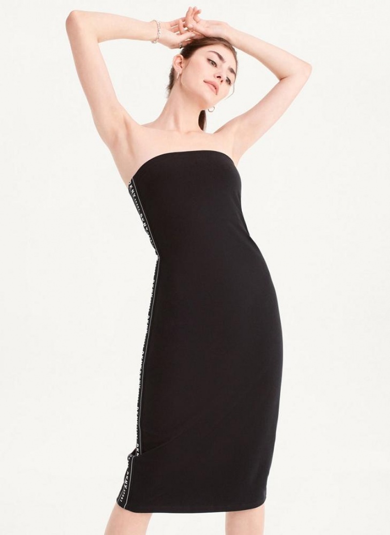 Black DKNY Logo Tape Tube Women's Dresses | USA-D0965