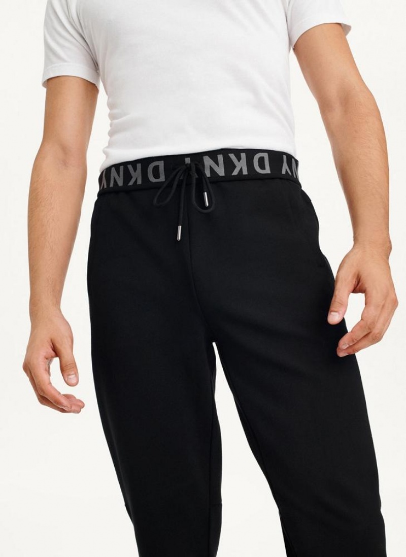 Black DKNY Logo Waistband Men's Joggers | USA-D1475