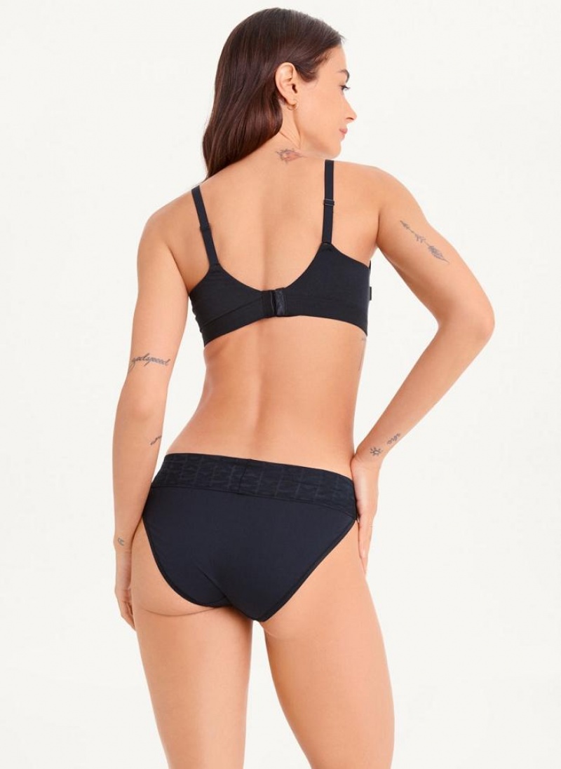 Black DKNY Logo Waistband Stretch Bikini Women's Panties | USA-D0230