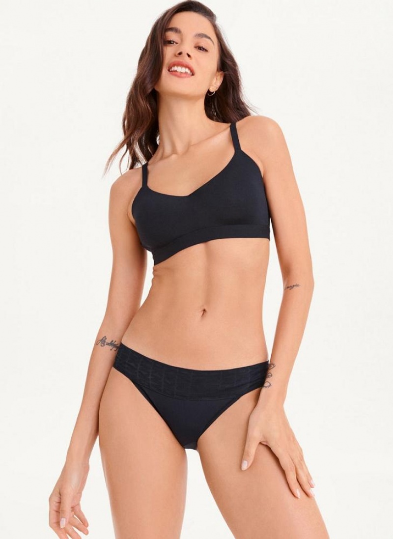 Black DKNY Logo Waistband Stretch Bikini Women's Panties | USA-D0230