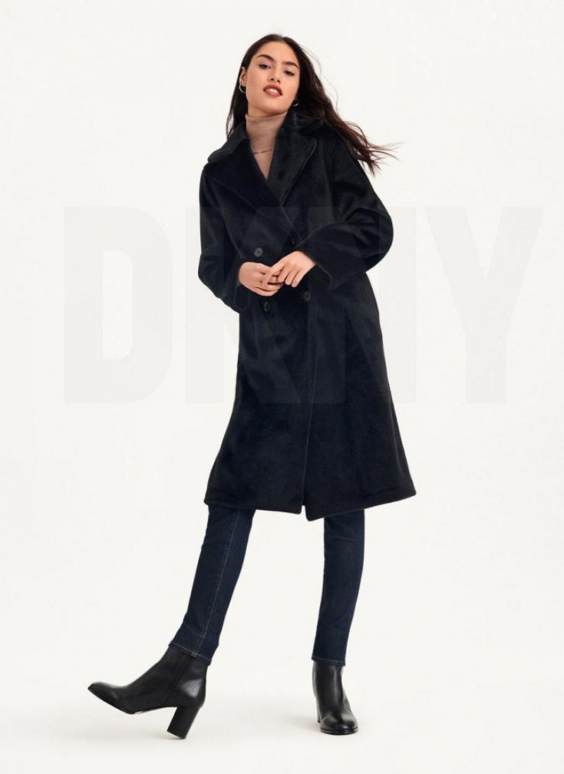 Black DKNY Long Faux Fur Women's Coats | USA-D0583