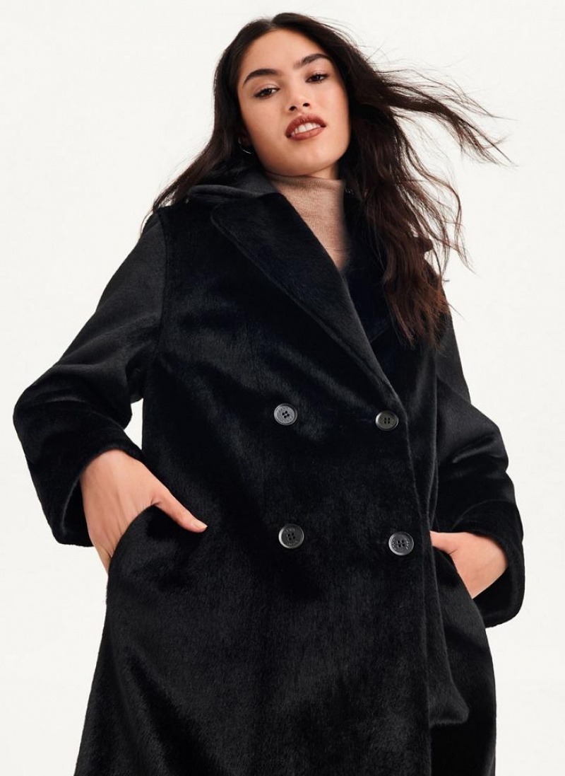 Black DKNY Long Faux Fur Women's Coats | USA-D0583