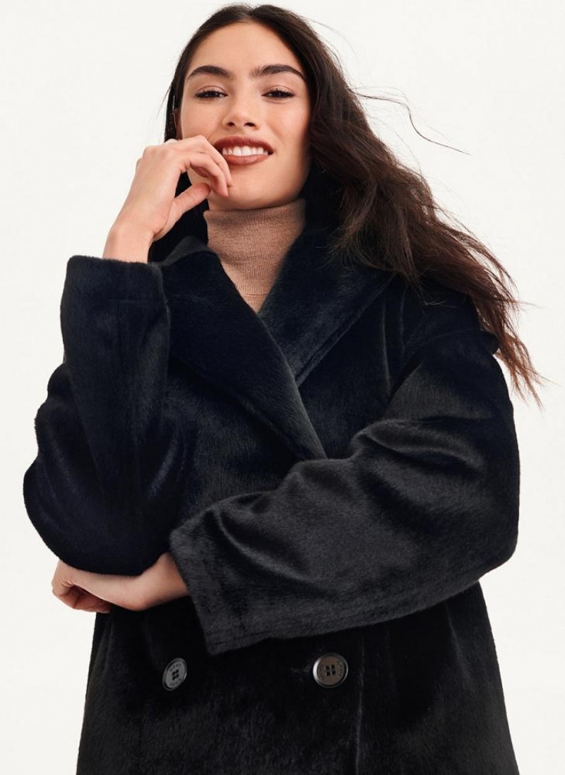 Black DKNY Long Faux Fur Women's Coats | USA-D0583