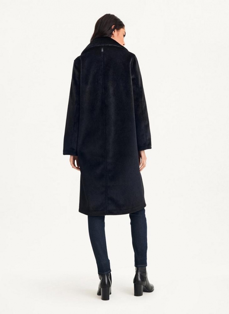 Black DKNY Long Faux Fur Women's Coats | USA-D0583
