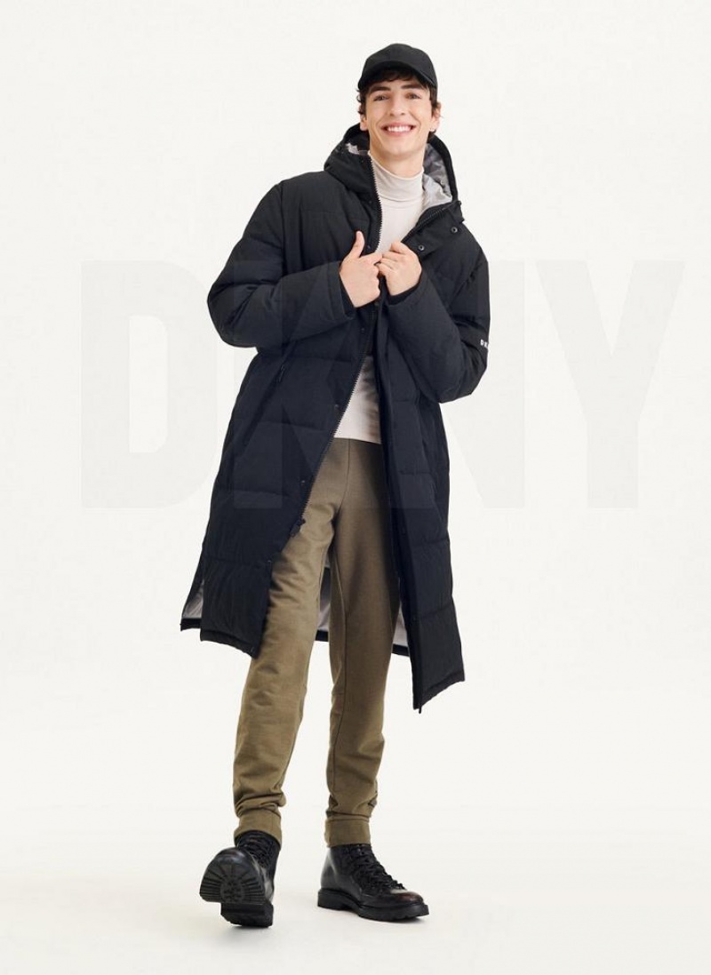 Black DKNY Long Quilted Men's Coats | USA-D1837