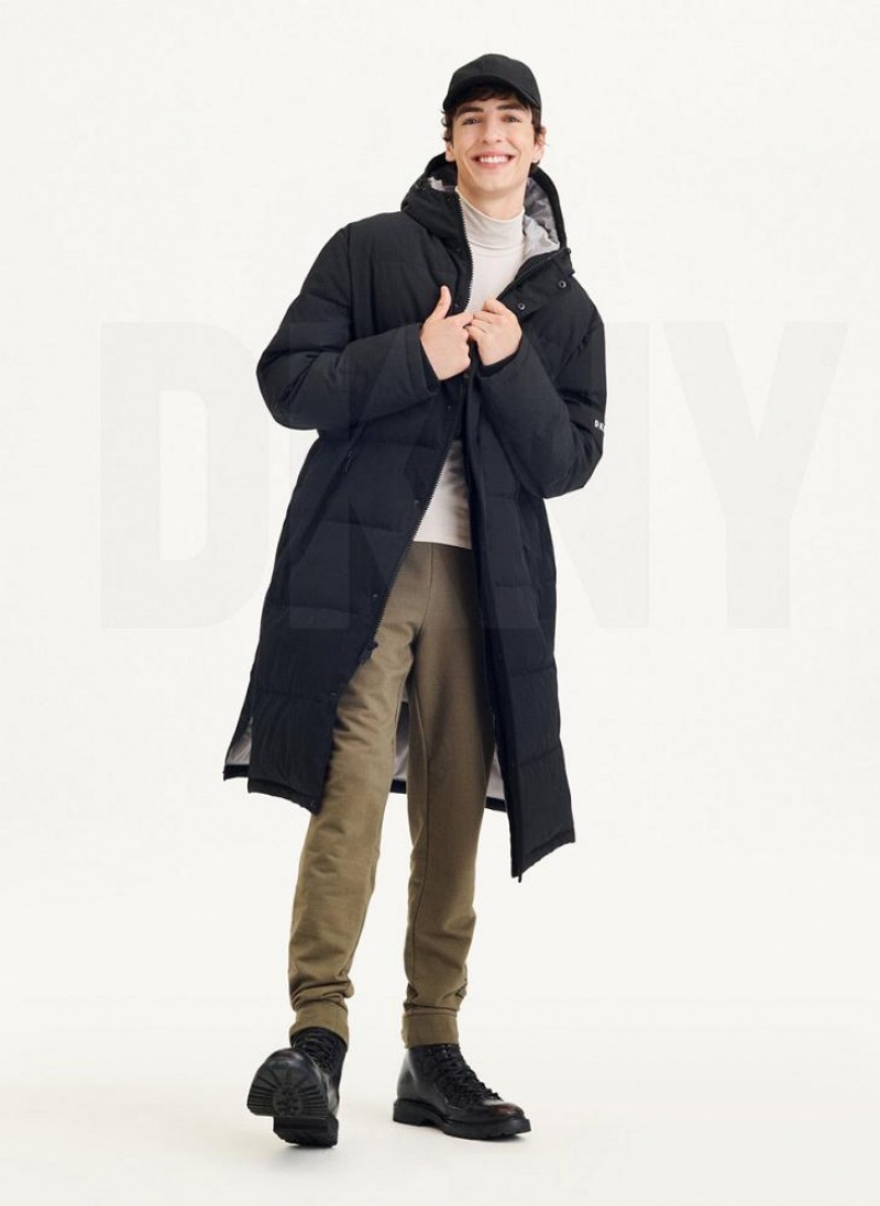 Black DKNY Long Quilted Men's Coats | USA-D1837