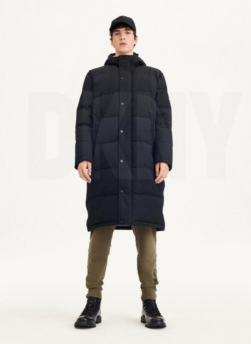 Black DKNY Long Quilted Men's Coats | USA-D1837