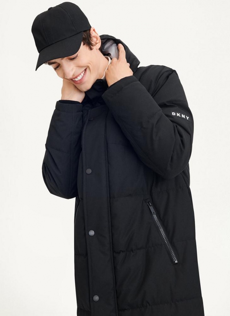 Black DKNY Long Quilted Men's Coats | USA-D1837