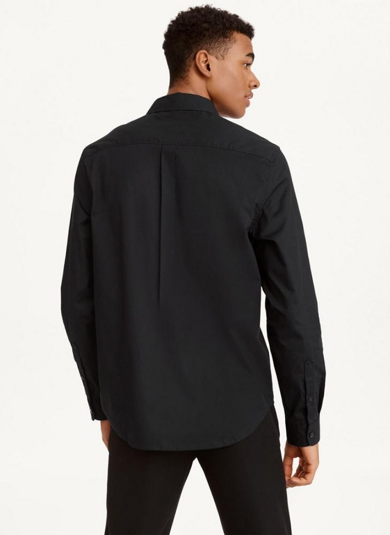 Black DKNY Long Sleeve Button Down Men's Shirts | USA-D1144