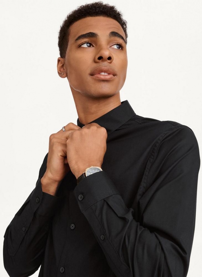 Black DKNY Long Sleeve Button Down Men's Shirts | USA-D1144