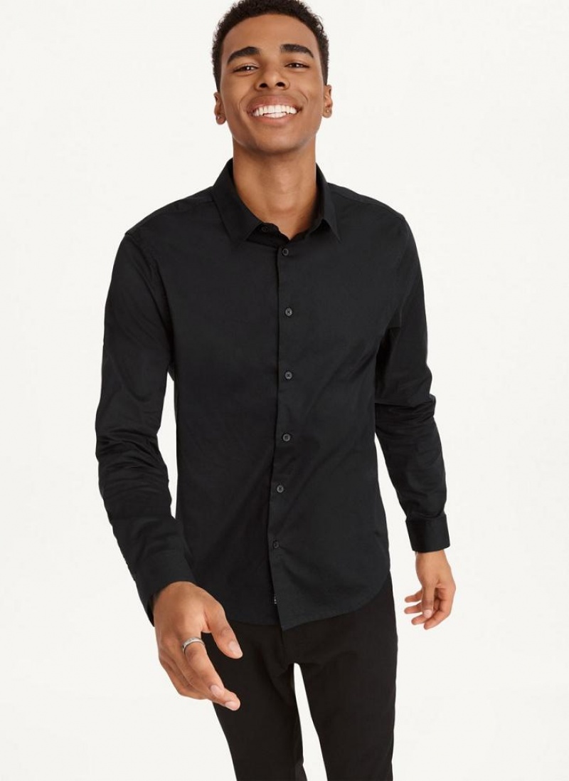 Black DKNY Long Sleeve Button Down Men\'s Shirts | USA-D1144