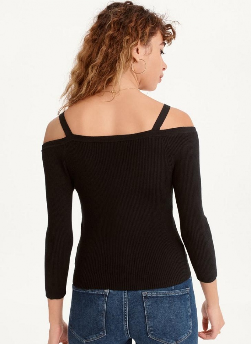 Black DKNY Long Sleeve Cold Shoulder Women's Sweaters | USA-D0638