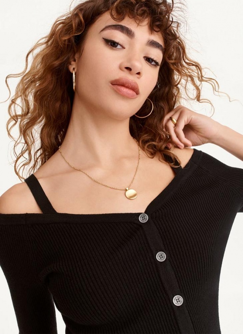 Black DKNY Long Sleeve Cold Shoulder Women's Sweaters | USA-D0638