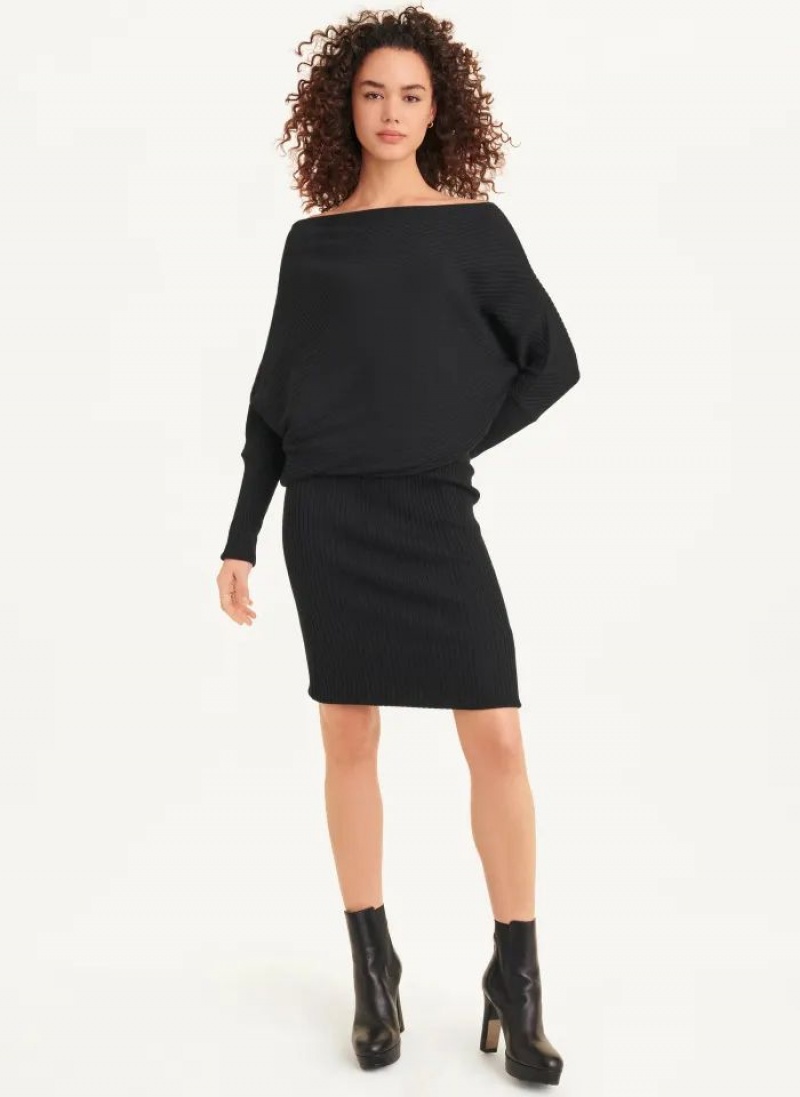 Black DKNY Long Sleeve Cowl Neckline Women's Dresses | USA-D0997