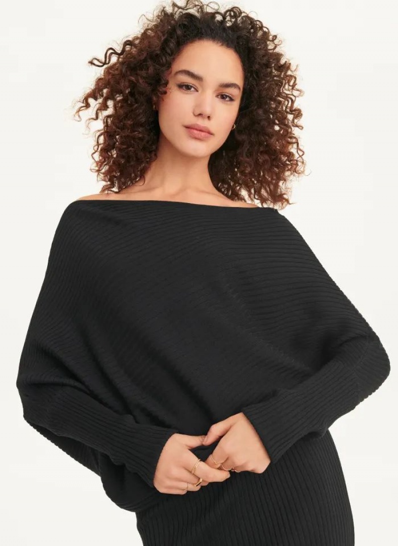 Black DKNY Long Sleeve Cowl Neckline Women's Dresses | USA-D0997