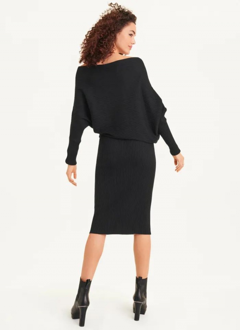 Black DKNY Long Sleeve Cowl Neckline Women's Dresses | USA-D0997