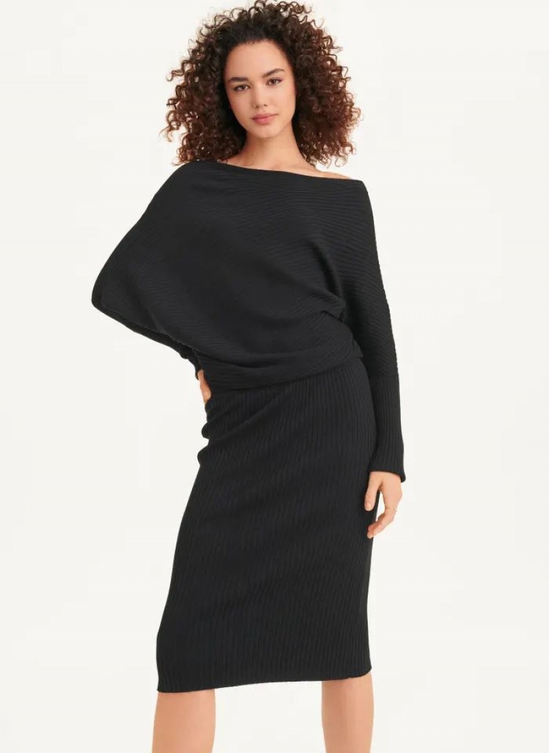 Black DKNY Long Sleeve Cowl Neckline Women\'s Dresses | USA-D0997