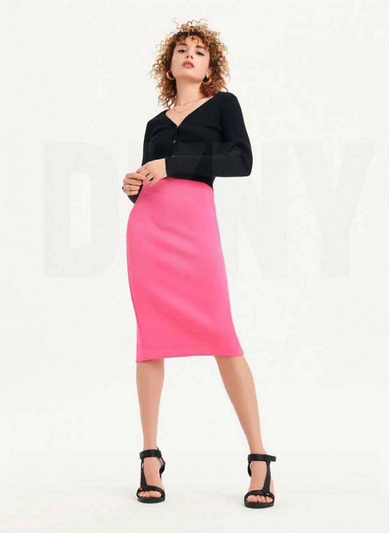 Black DKNY Long Sleeve Cropped Button-Front Cardigan Women's Sweaters | USA-D0374