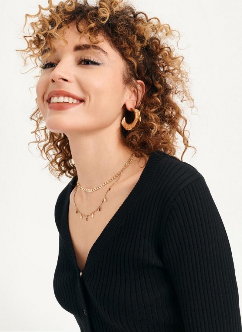 Black DKNY Long Sleeve Cropped Button-Front Cardigan Women's Sweaters | USA-D0374