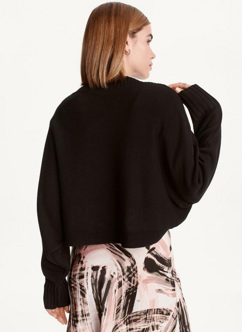 Black DKNY Long Sleeve Cropped Cardigan Women's Sweaters | USA-D1474