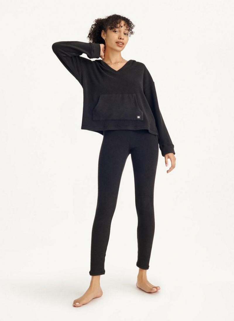 Black DKNY Long Sleeve Hooded Top And Legging Set Women's Pajamas | USA-D1561