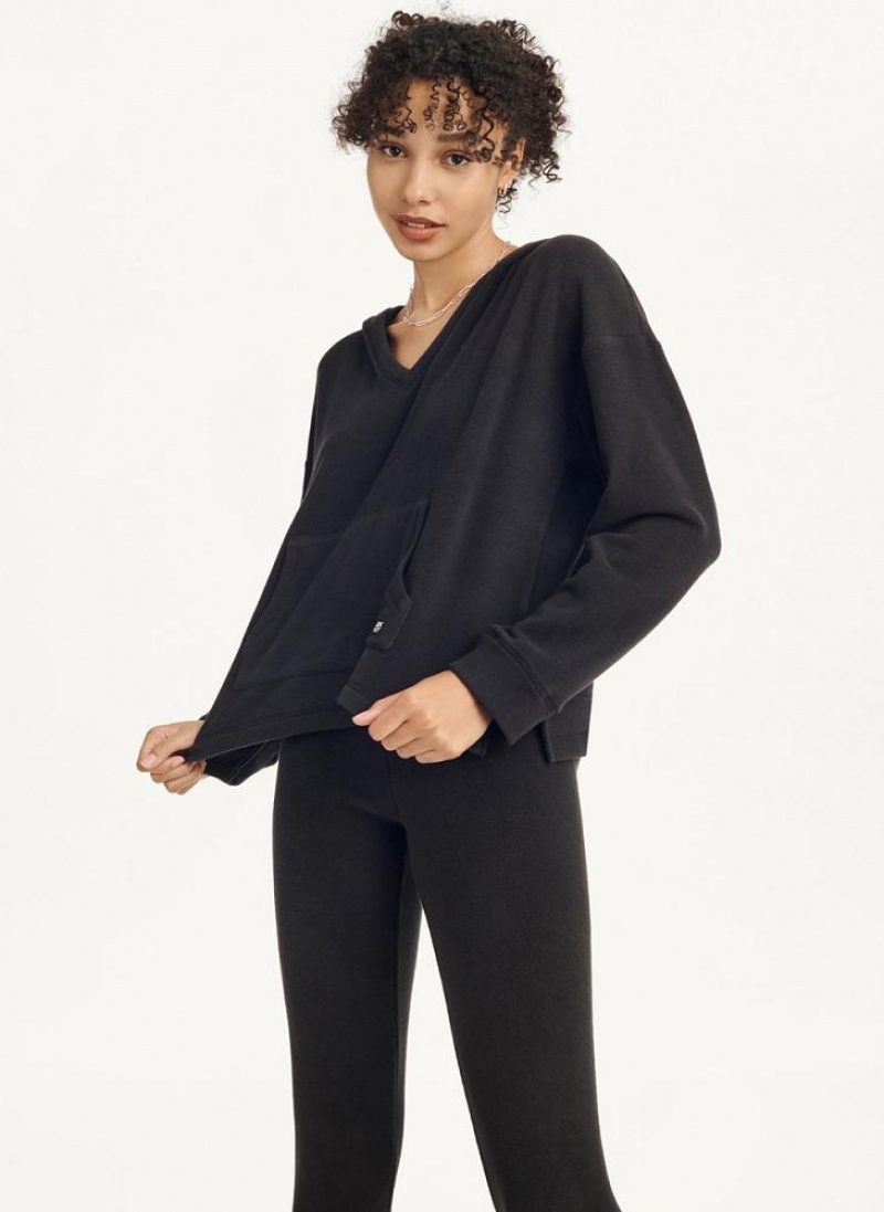 Black DKNY Long Sleeve Hooded Top And Legging Set Women's Pajamas | USA-D1561