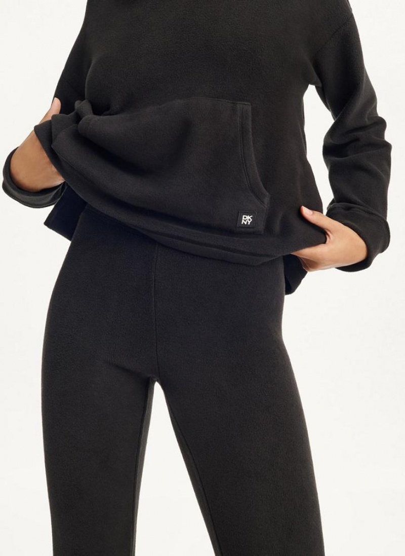 Black DKNY Long Sleeve Hooded Top And Legging Set Women's Pajamas | USA-D1561