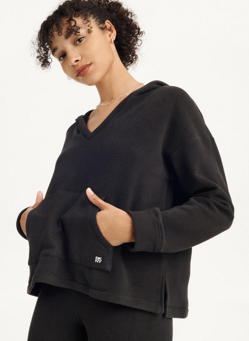 Black DKNY Long Sleeve Hooded Top And Legging Set Women\'s Pajamas | USA-D1561