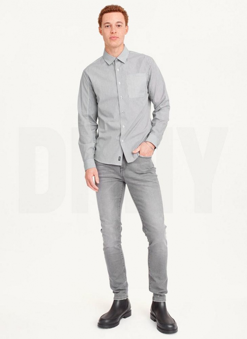 Black DKNY Long Sleeve Men's Shirts | USA-D1478