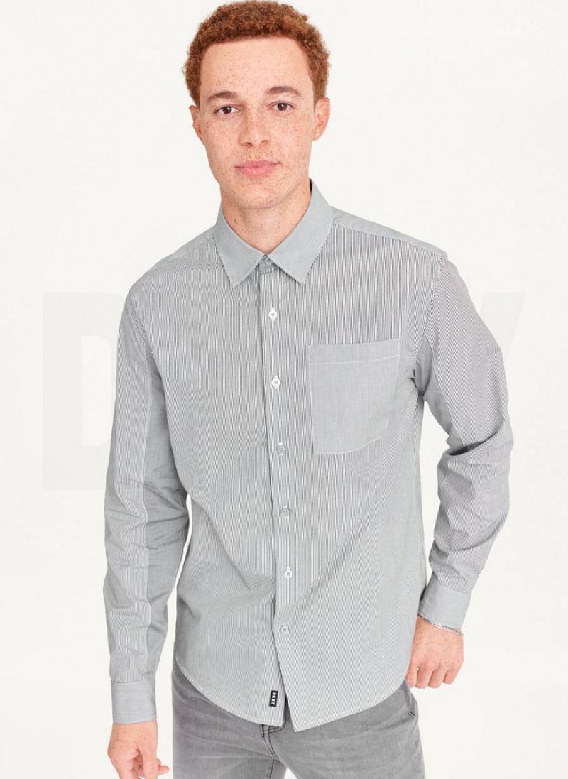 Black DKNY Long Sleeve Men\'s Shirts | USA-D1478