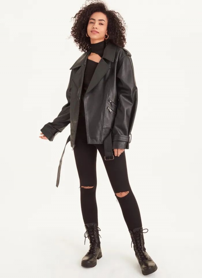 Black DKNY Long Sleeve Oversized Retro Moto Women's Jackets | USA-D1054