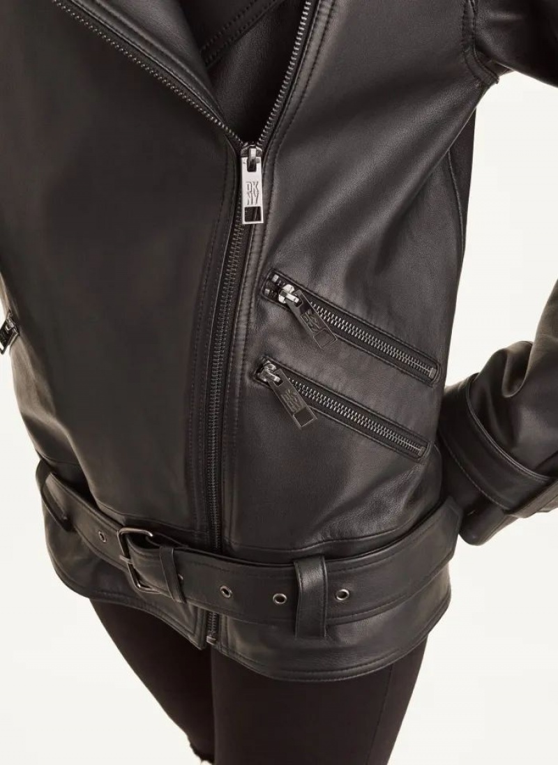 Black DKNY Long Sleeve Oversized Retro Moto Women's Jackets | USA-D1054