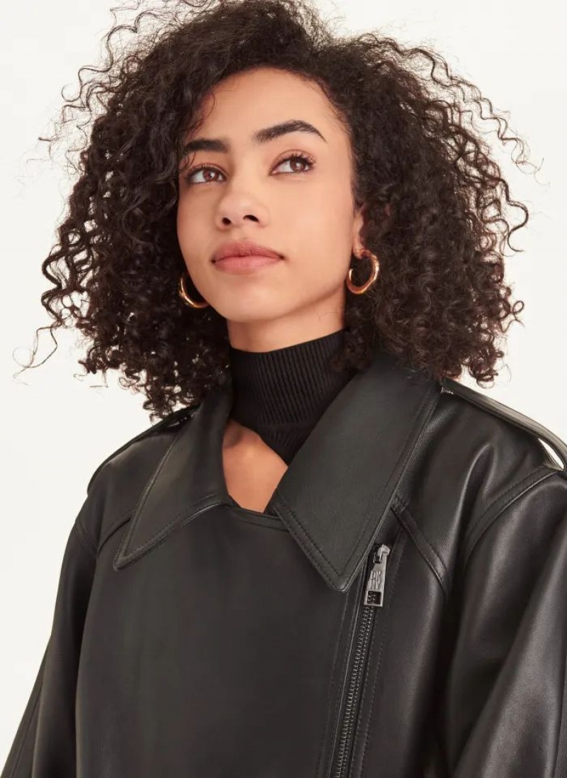 Black DKNY Long Sleeve Oversized Retro Moto Women's Jackets | USA-D1054