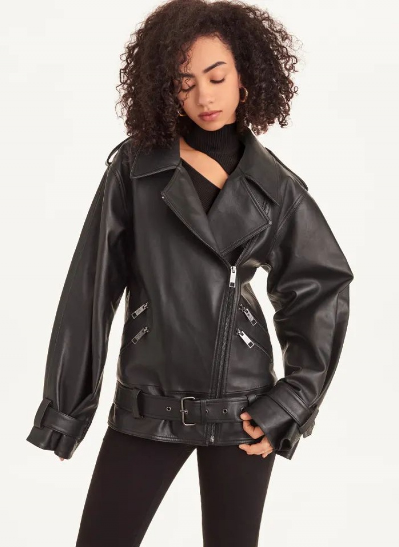 Black DKNY Long Sleeve Oversized Retro Moto Women\'s Jackets | USA-D1054